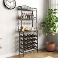 Industrial Wine Rack Bar Table, 3 Tier Liquor Bottle And Glass Holder With Storage Shelves, Metal And Wood Wine Organizer For Home Kitchen, Dining Room, And Living Room Black Brown Kitchen American