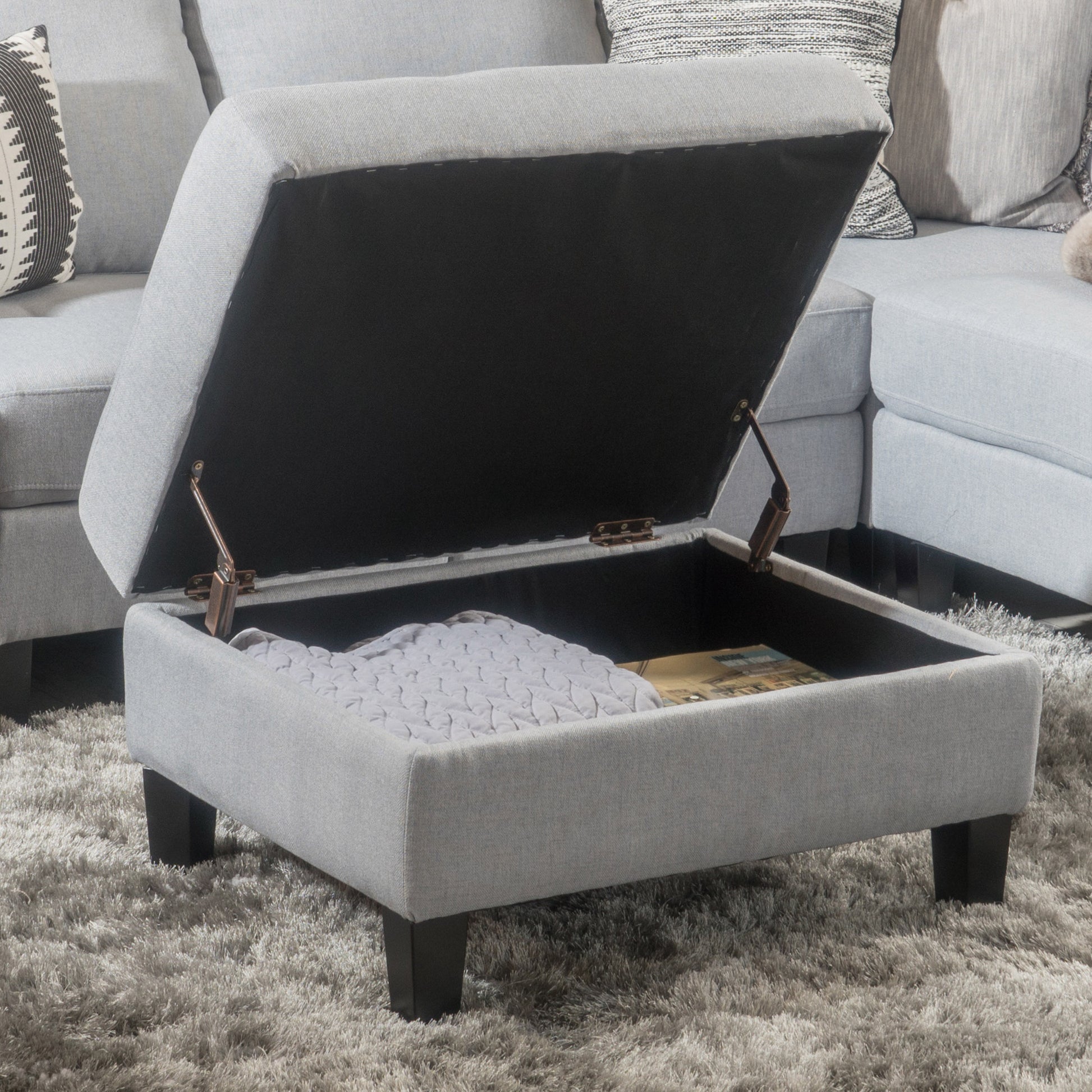 Storage Ottoman Light Grey Fabric