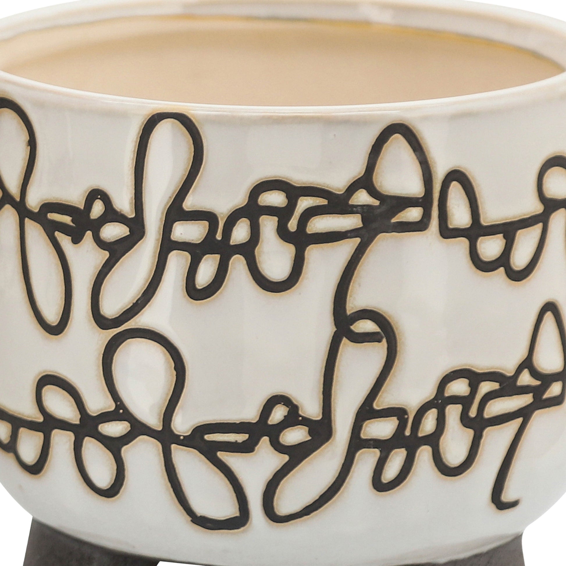 S 2 Ceramic 6 8" Scribble Footed Planter, Beige Beige Ceramic