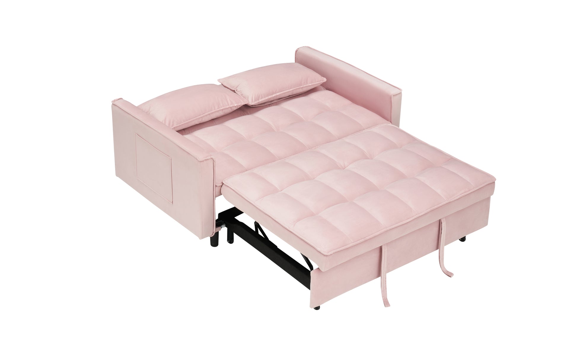 Modern Velvet Sofa, Sofa Pull Out Bed, Smallseat Casual Sofa With Back, With Pillow, Pockets, Living Room Furniture, 3 In 1 Convertible Sleep Sofa Bed. Pink Velvet 2 Seat