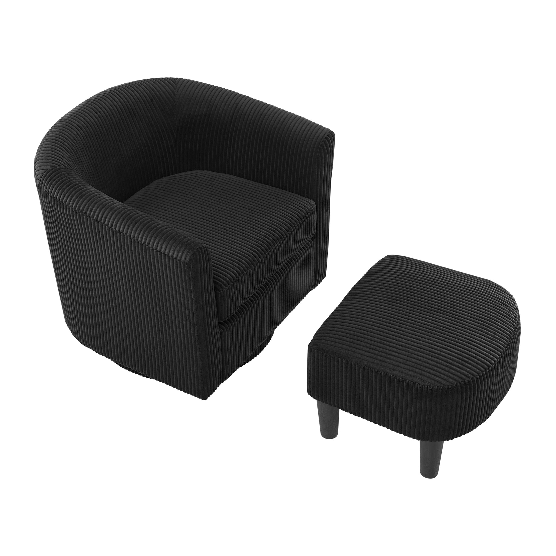 Swivel Accent Chair 360 Comfy Recliner Corduroy Arm Chair Single Sofa With Ottoman For Living Room Bedroom,Black Black Fabric