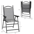 Outsunny Folding Patio Chairs, Set Of 4 Sports Chairs For Adults, Camping Chairs With Armrests,Mesh Fabric Seat For Lawn, Gray Gray Metal