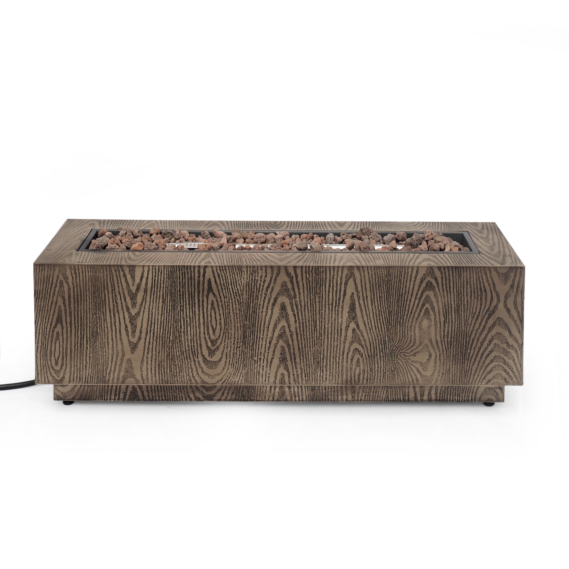 48" Outdoor 50,000 Btu Rectangular Iron Propane Fire Pit, Brown Wood Pattern Tank Cover Not Included Wood Iron