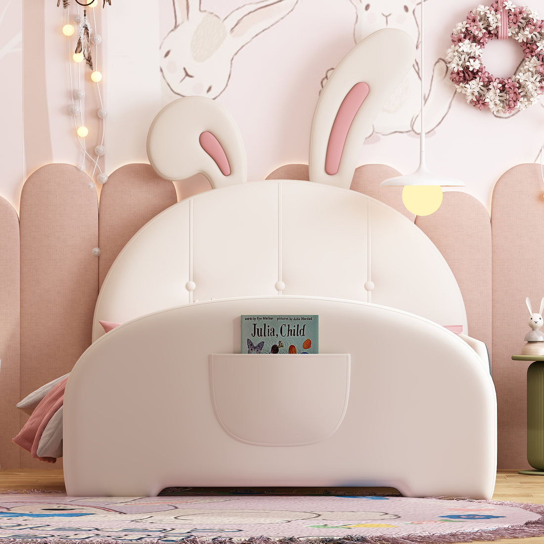 Twin Size Upholstered Rabbit Shape Princess Bed ,Twin Size Platform Bed With Headboard And Footboard,White Old Sku: Wf311629Aak White Pu