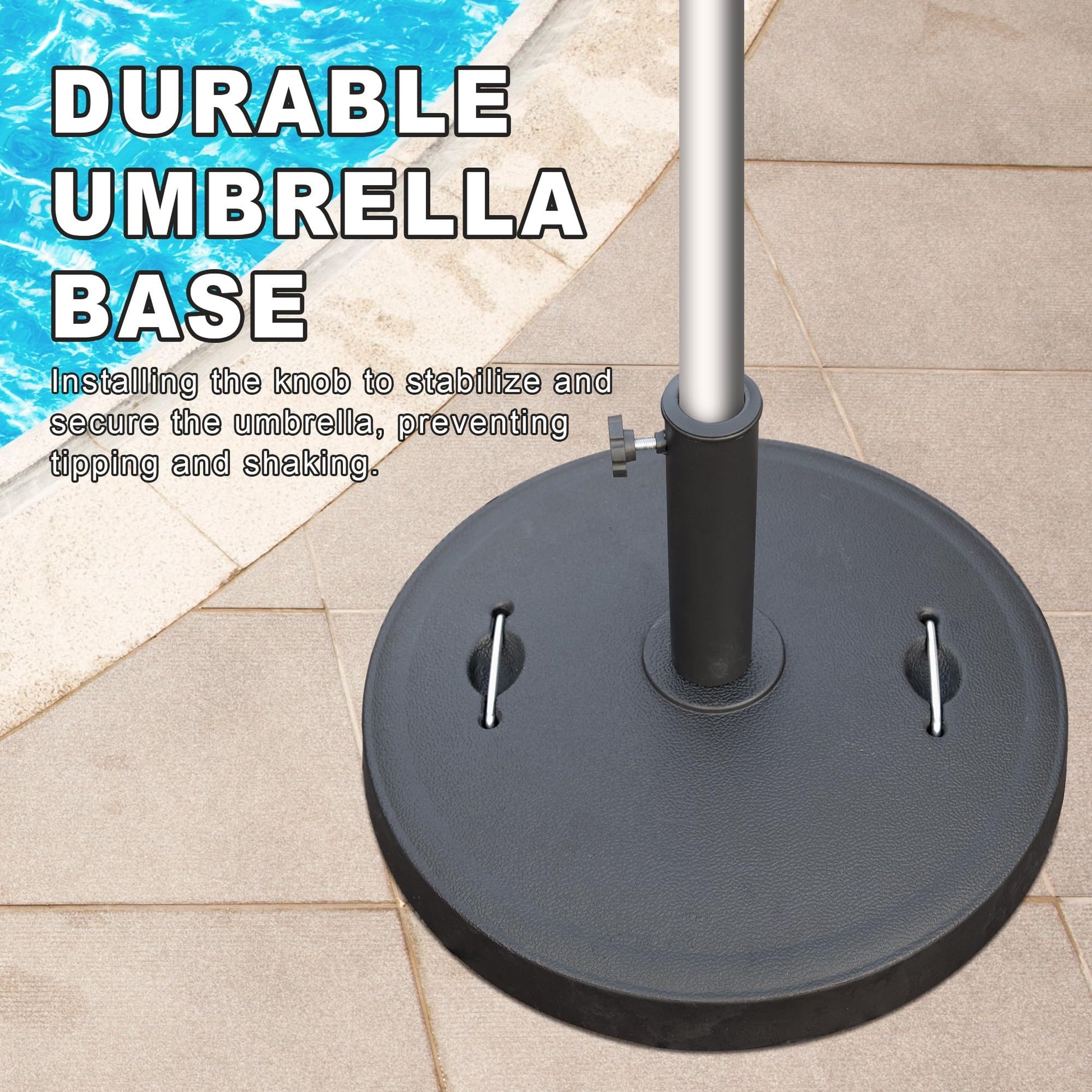 Patio Umbrella Base, Umbrella Stand Base With Adjustable Knob And 2 Durable Handles, Patio Table Umbrella Base For Outdoor 1.5'' 1.9'' Market Umbrella Heavy Duty Umbrella Holder, Black Black Resin