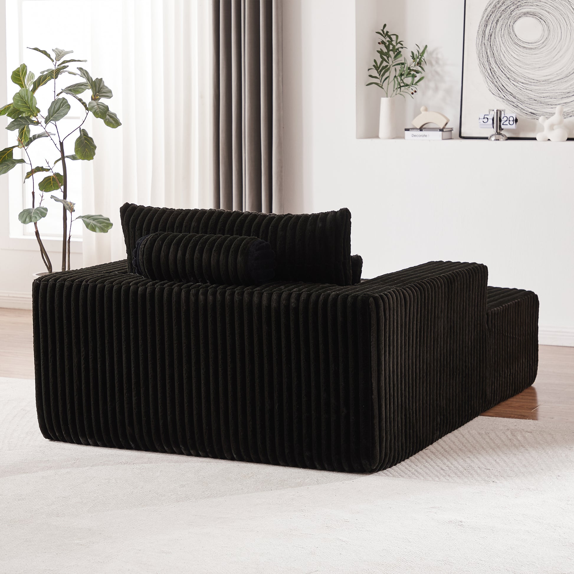 75 Inch Corduroy Sponge Sofa Lounge Chair,No Assembly Required,Fluffy Modern Sleeper Chair For Indoor Living Room Bedroom Black Foam Corduroy 1 Seat