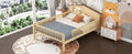 Full Size Wood Platform Bed With House Shaped Headboard, Led And Built In Storage, Natural Box Spring Not Required Full Natural Wood Bedroom Bed Frame Wood