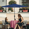 10Ft Outdoor Market Patio Umbrella With 8 Sturdy Ribs, Tilt Crank Push Button For Garden, Deck, Backyard And Pool Dark Blue Stainless Steel