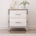 Elegant High Gloss Nightstand With Metal Handle,Mirrored Bedside Table With 2 Drawers For Bedroom,Living Room,White White Particle Board