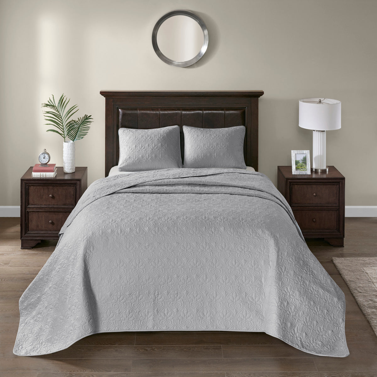 Reversible Bedspread Set Grey King Grey Cotton