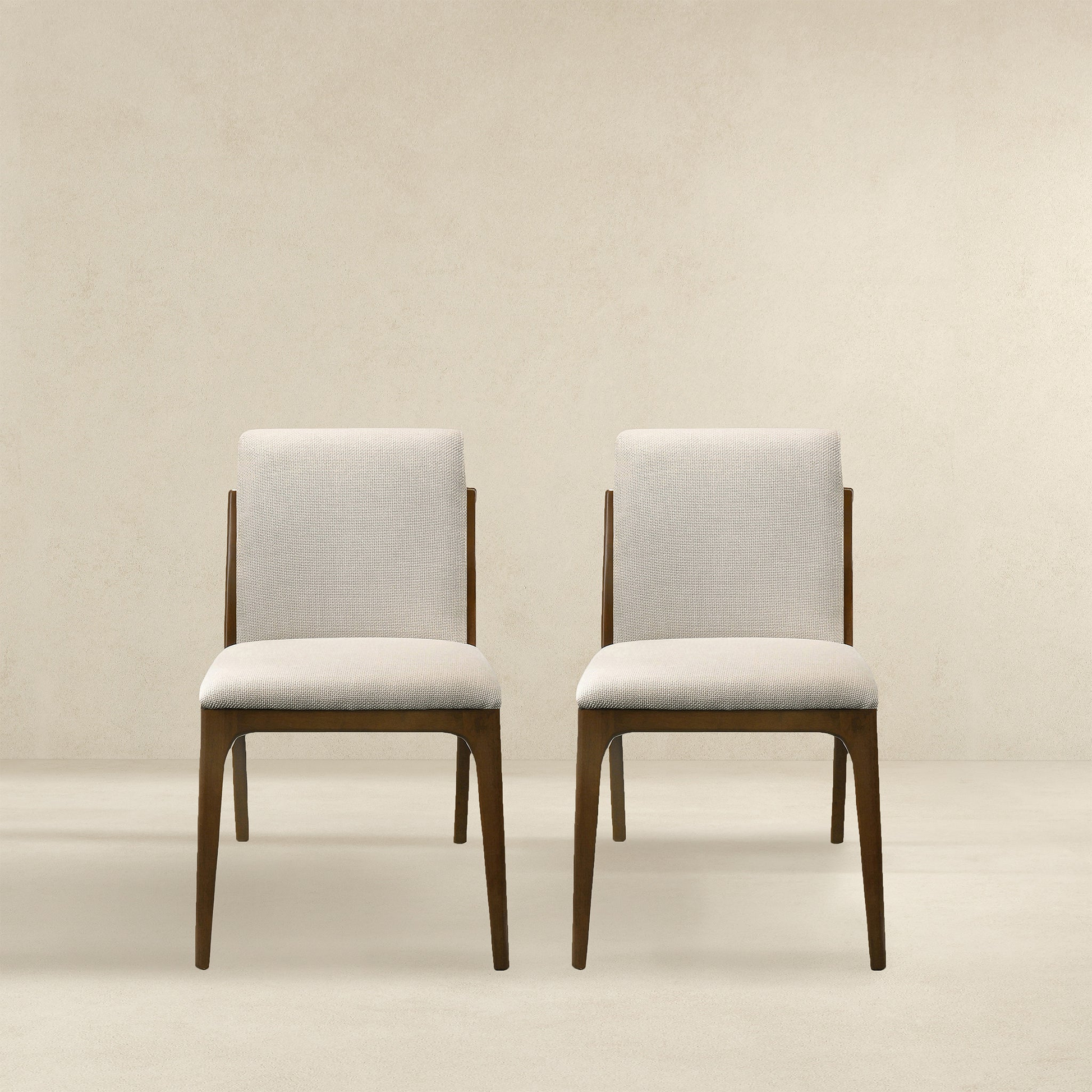Grivelle Cream Fabric Dining Chair Set Of 2 Solid Brown,Cream Brown Dining Room Foam Wipe Clean Mid Century Modern Dining Chairs Engineered Hardwood 1 Foam Fabric,Solid Wood