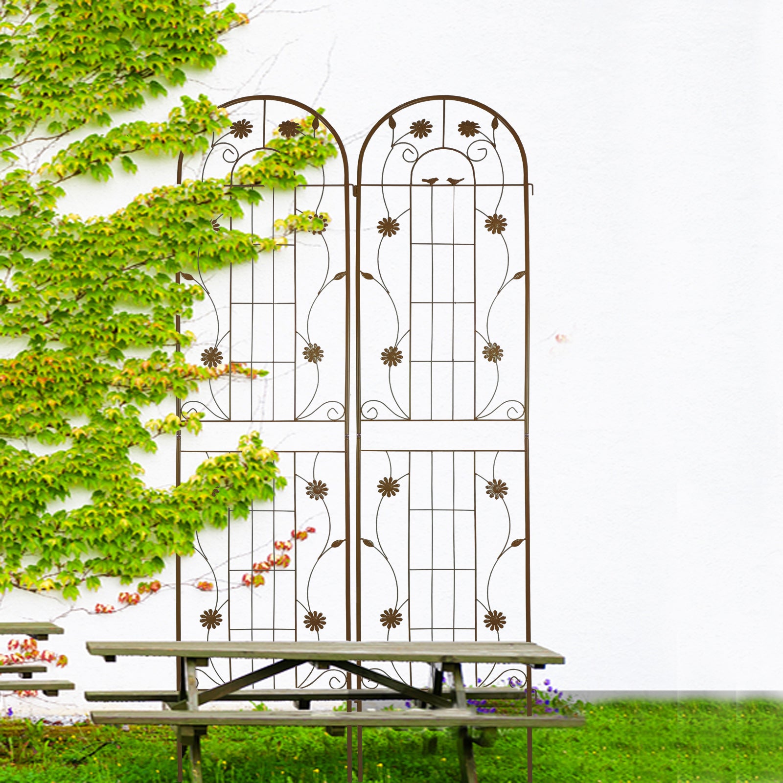 2 Pack Metal Garden Trellis 86.7" X 19.7" Rustproof Trellis For Climbing Plants Outdoor Flower Support Brown Brown Garden & Outdoor French Iron