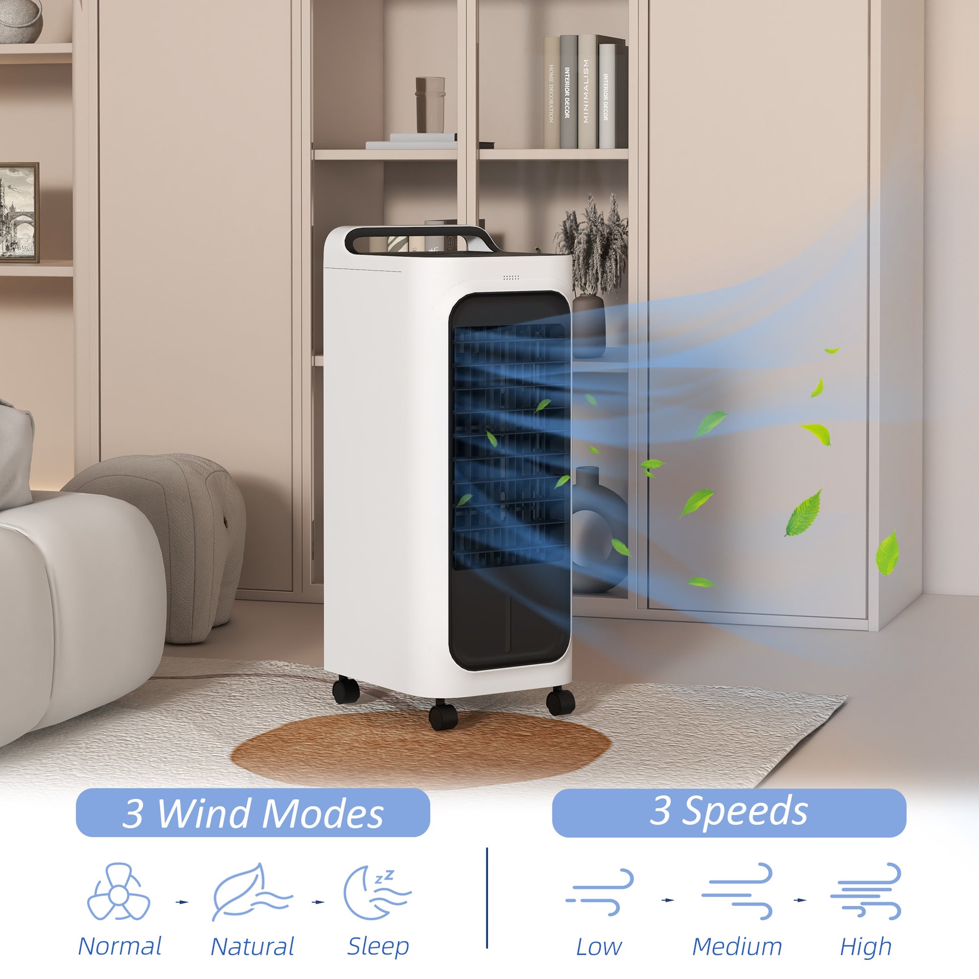 Homcom 26" Evaporative Air Cooler With Ice Packs, 3 In 1 Ice Cooling Fan, Portable Swamp Cooler With Water Tank, Timer, 90 Oscillating, Remote, For Home Office Bedroom White Abs