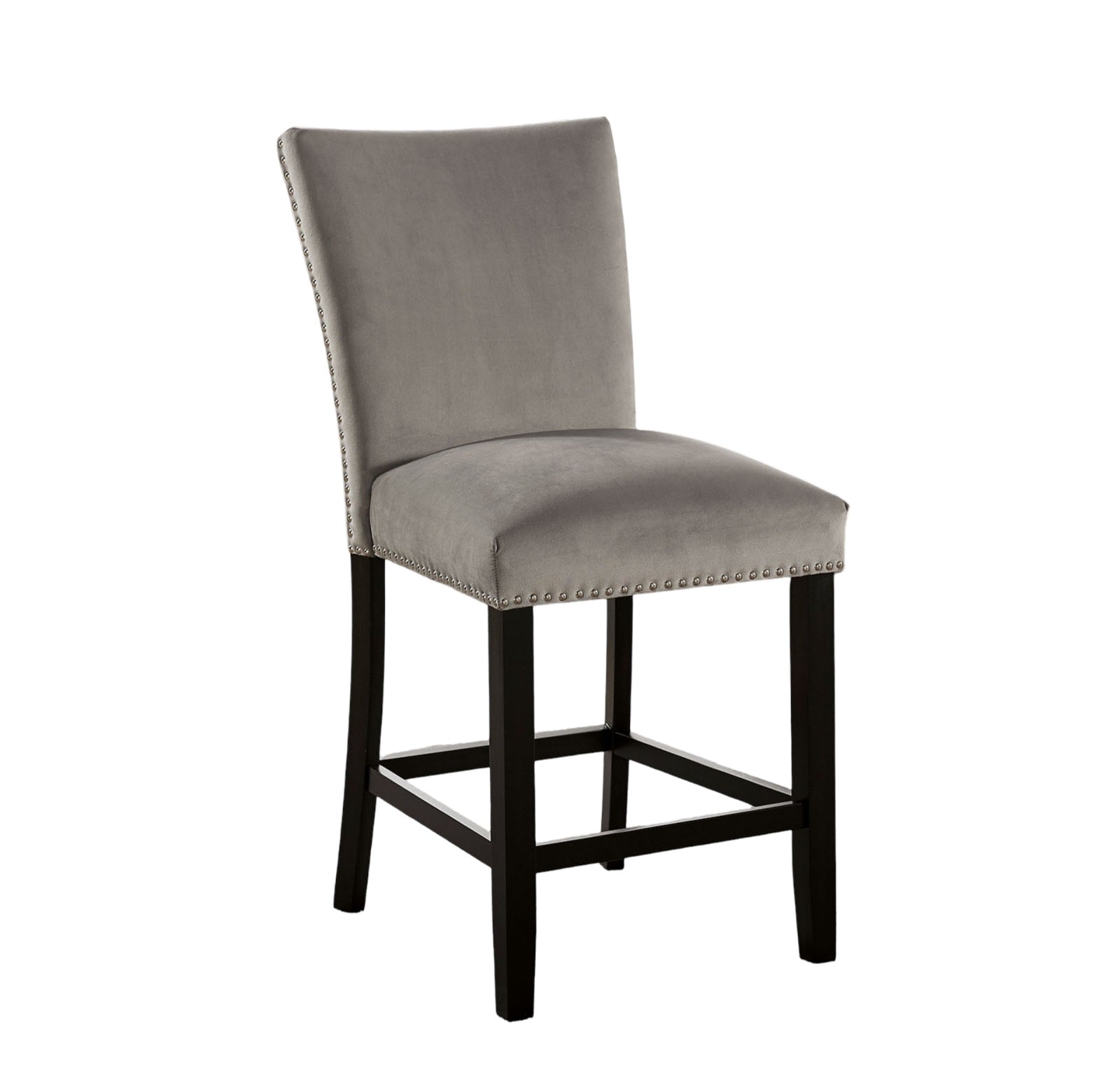 Attractive Set Of 2Pc Counter Height Chairs Dining Room Furniture Gray Flannelette Seat Trim Kitchen Breakfast Black,Light Gray Dining Room Modern,Transitional Dining Chairs Rubberwood Solid Back