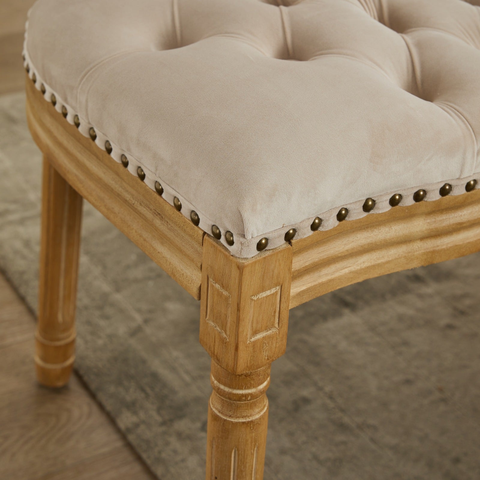 French Style Solid Wood Frame Antique Painting,Hand Pulled Buckle Decoration Velvet Artificial Leather Dining Chair With Trim ,Wood Legs,Steel Spring Inner,Set Of 2,Beige,Sw1739Bg Beige Dining Room American Design Dining Chairs Rubberwood Set Of 2 Foam