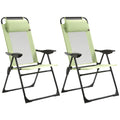 Outsunny Folding Patio Chairs Set Of 2, Outdoor Deck Chair With Adjustable Sling Back, Camping Chair With Removable Headrest For Garden, Backyard, Lawn, Green Green Fabric
