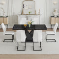 Table And Chair Set, Modern Dining Table, Black Tabletop And Black Mdf Leg Table, Soft And Comfortable Dining Chair, Perfect For Dinner, Meetings, Home And Office Decor White Black Mdf