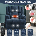 Dual Motor Heat Massage Infinite Position Up To 350 Lbs Electric Power Lift Recliners With Power Remote, Medium Firm And Heavy Duty, Blue Blue Chenille Power Remote Metal Primary Living Space Medium Firm Pillow Back Heavy Duty American Design Pine Pillow