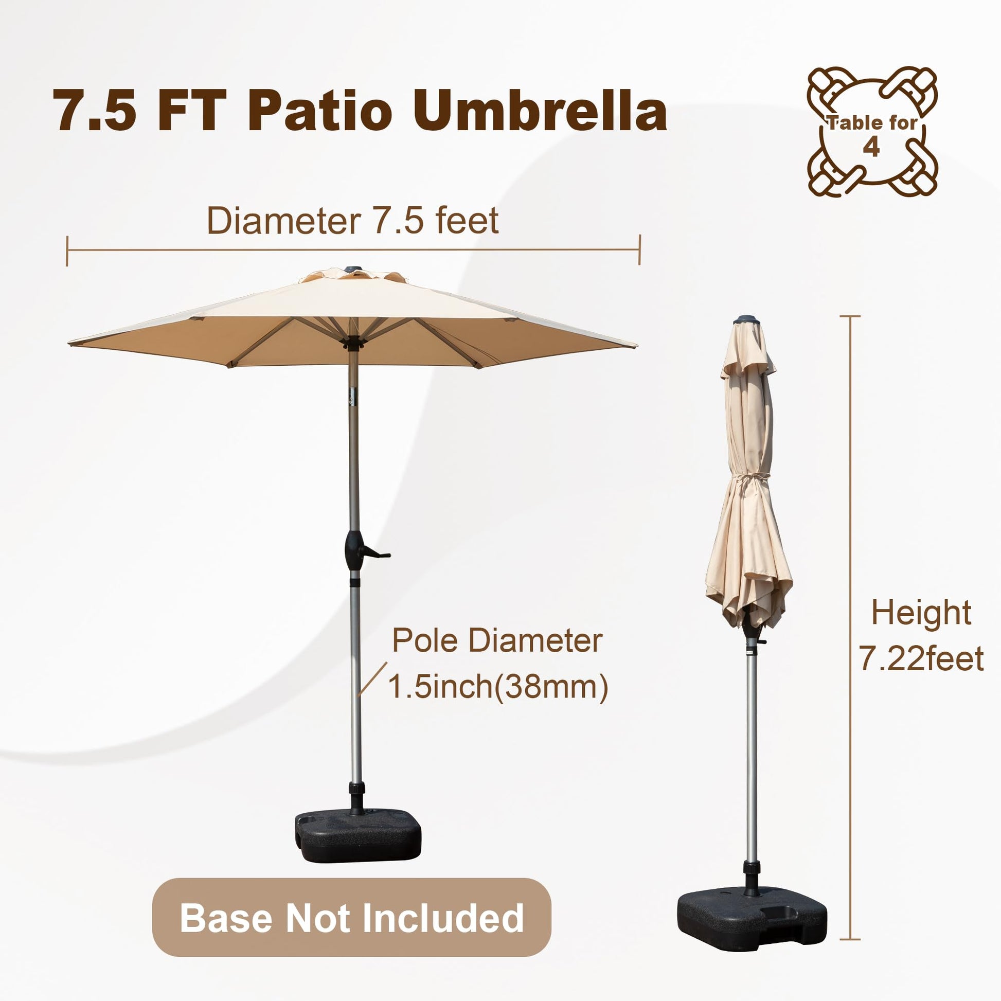 7.5Ft Patio Umbrella, Outdoor Table Umbrella With Push Button Tilt And Crank, Uv Protection Waterproof Market Sun Umbrella With 6 Sturdy Ribs For Garden, Deck, Backyard, Pool Beige Beige Round Uv Resistant Umbrellas Aluminium