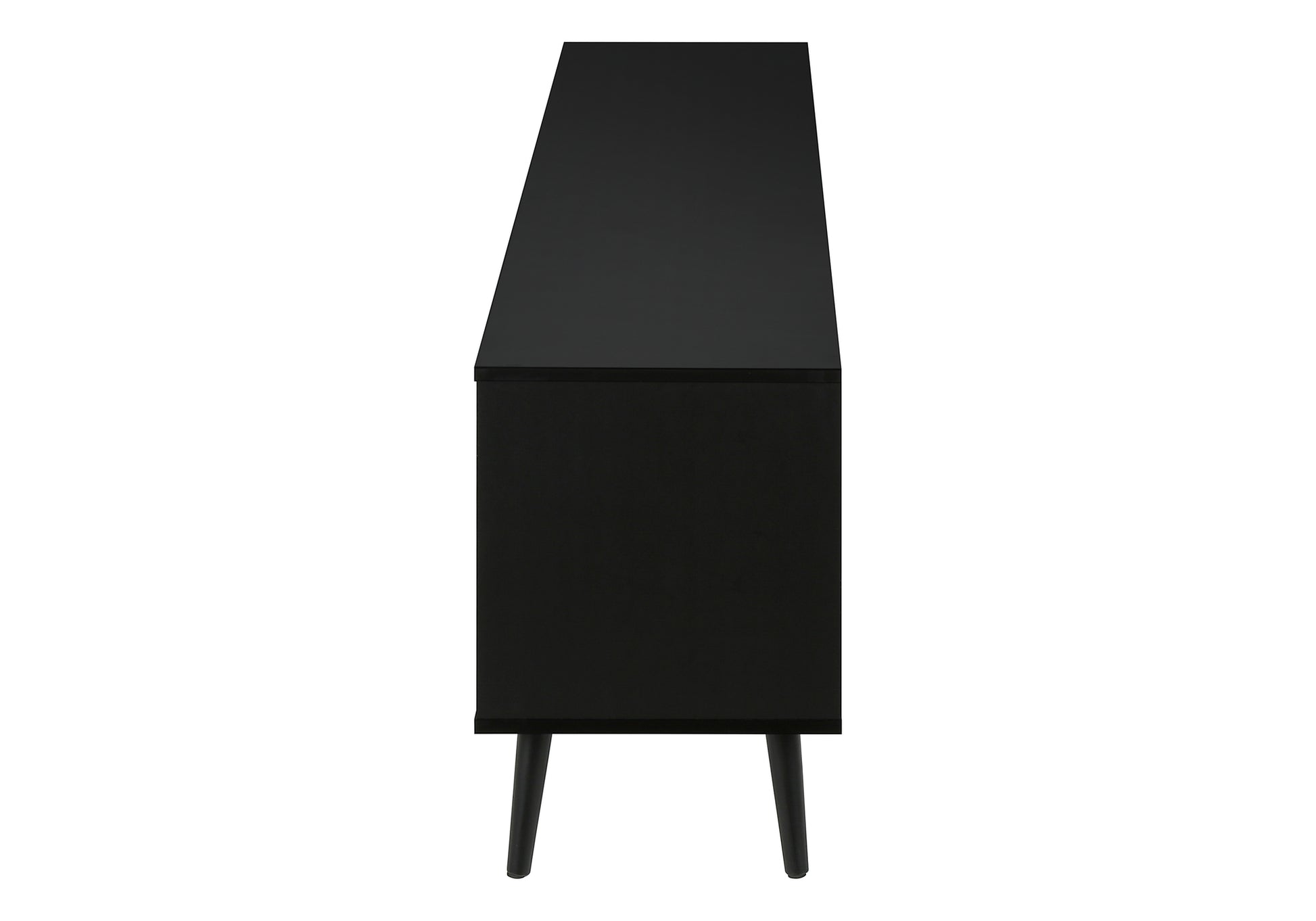 Tv Stand, 72 Inch, Console, Media Entertainment Center, Storage Cabinet, Living Room, Bedroom, Brown And Black Laminate, Black Wood Legs, Contemporary, Modern Black 80 89 Inches Particle Board