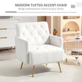 Homcom Modern Sherpa Accent Chair With Tufted Pattern And Steel Legs, White White Polyester