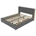 King Size Upholstery Platform Bed With Storage Headboard, 2 Drawers And Trundle, Gray King Gray Upholstered