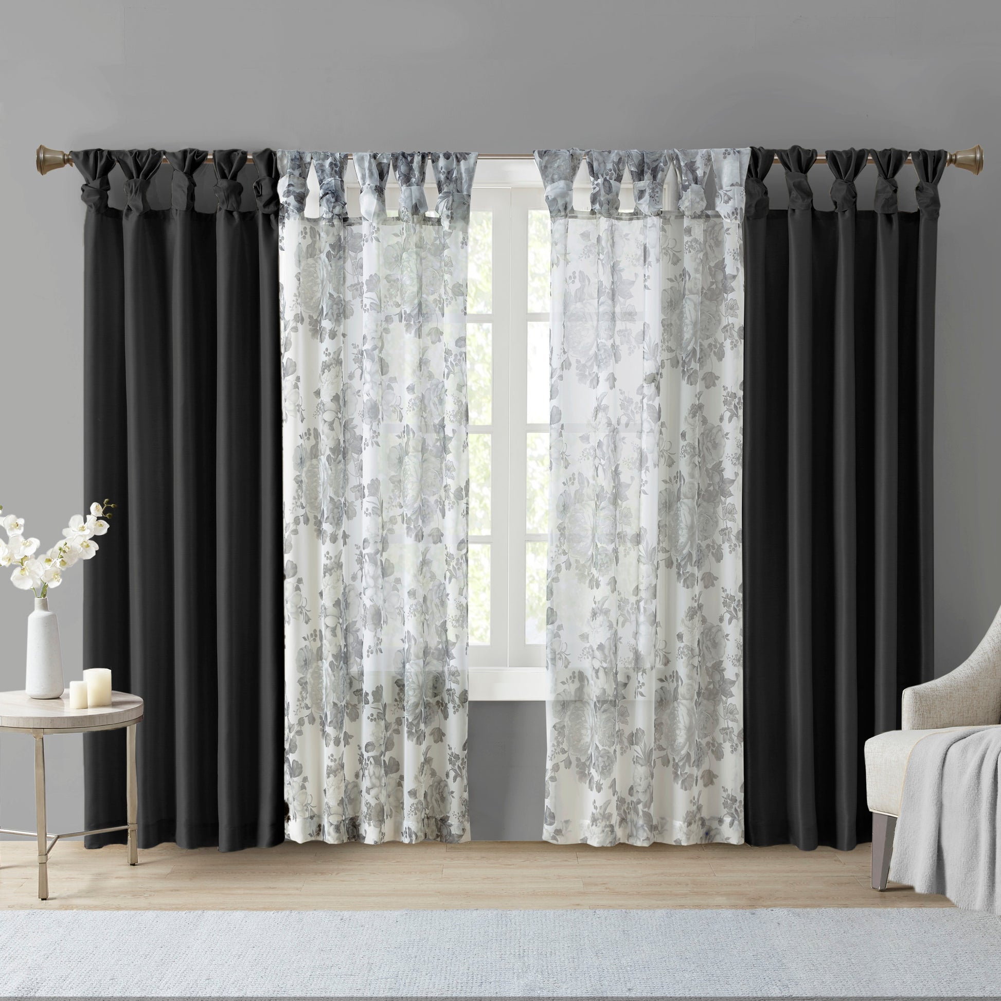 Twist Tab Lined Window Curtain Panel Black 50X108" Black Polyester