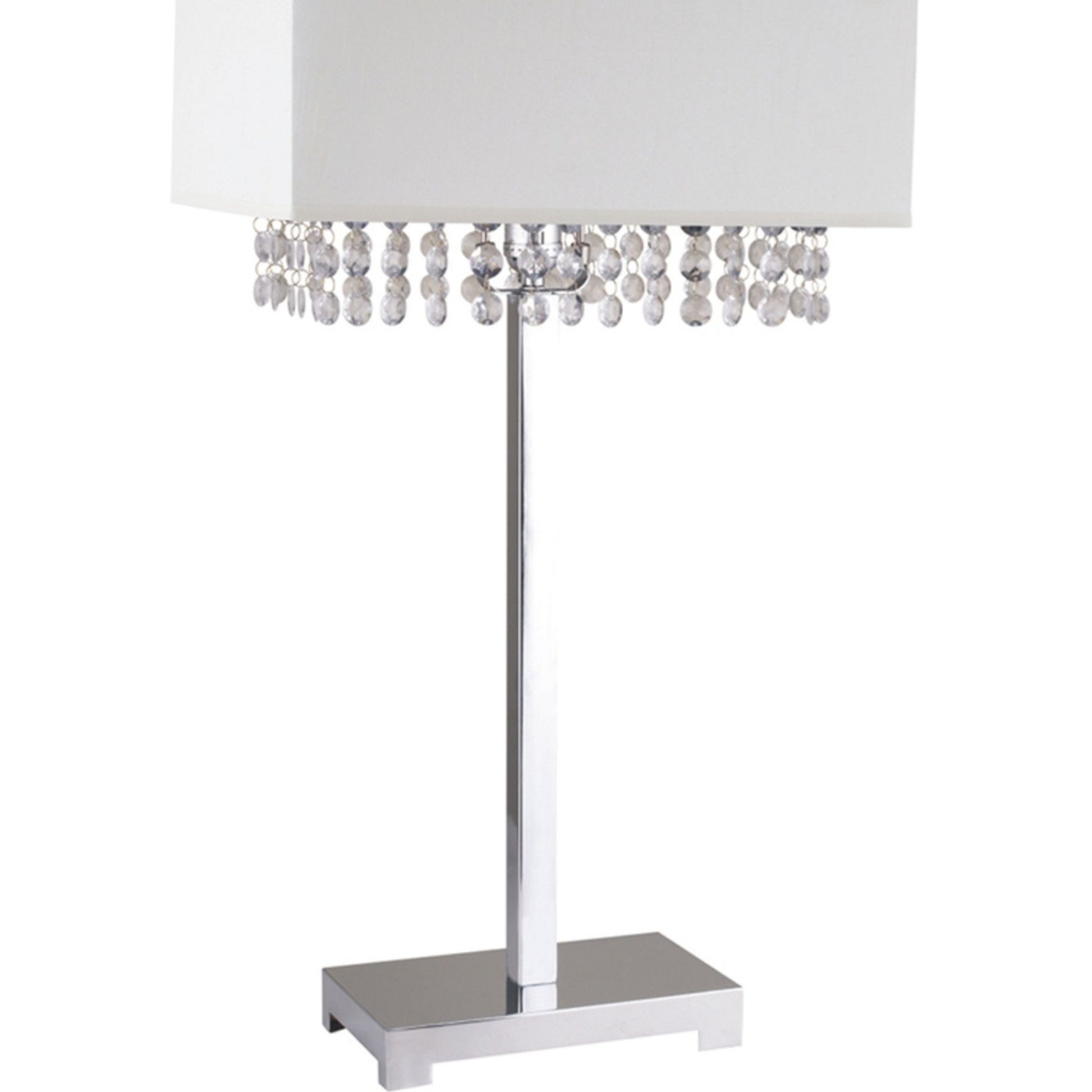 28" Tall Metal Table Lamp W Silver Finish, White Shade W Crystal Accents Multicolor Metal