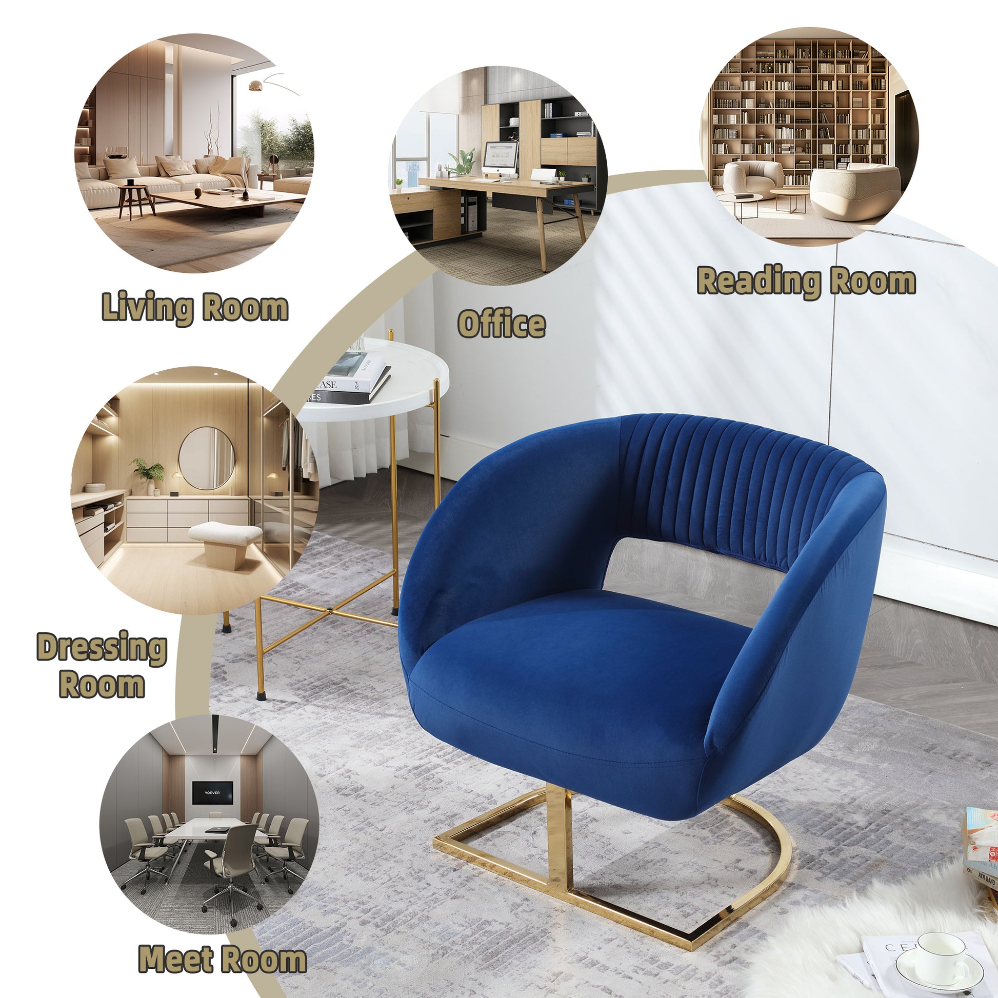 Coolmore Modern Chair With Velvet Fabric, Mid Century Chair With Wide Upholstered, Armchair For Living Room, Lounge, Bedroom Navy Navy Primary Living Space Foam Velvet