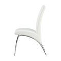 Set Of 2Upholstered Side Chairs, White And Chrome Solid White Rectangular Side Chair Chrome,Faux Leather