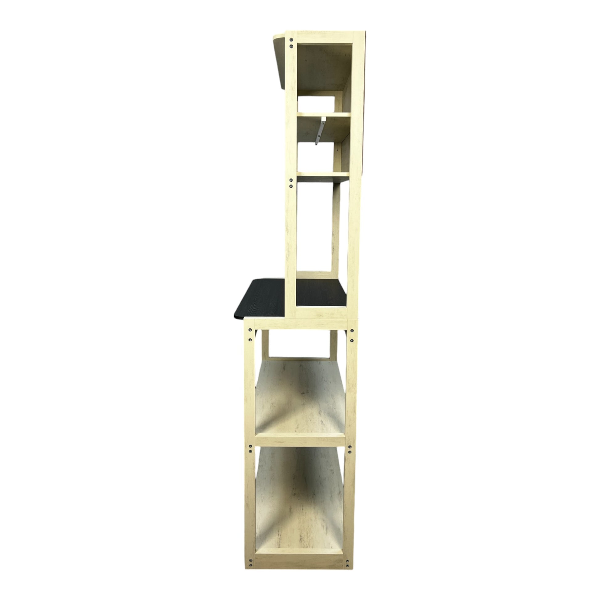 31.5" White And Black Color 5 Tier Bakers Rack For Kitchen With Storage, Coffee Bar, Kitchen Shelves, Microwave Stand White Black Particle Board