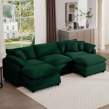 Oversized Modular Cushion Sofa, Portable Ottoman, L Shaped Corner Low Back Deep Seating Spacious Sofa Set And Sofa Bed For Home Apartment Living Room Set, Green Corduroy Green Corduroy 3 Seat