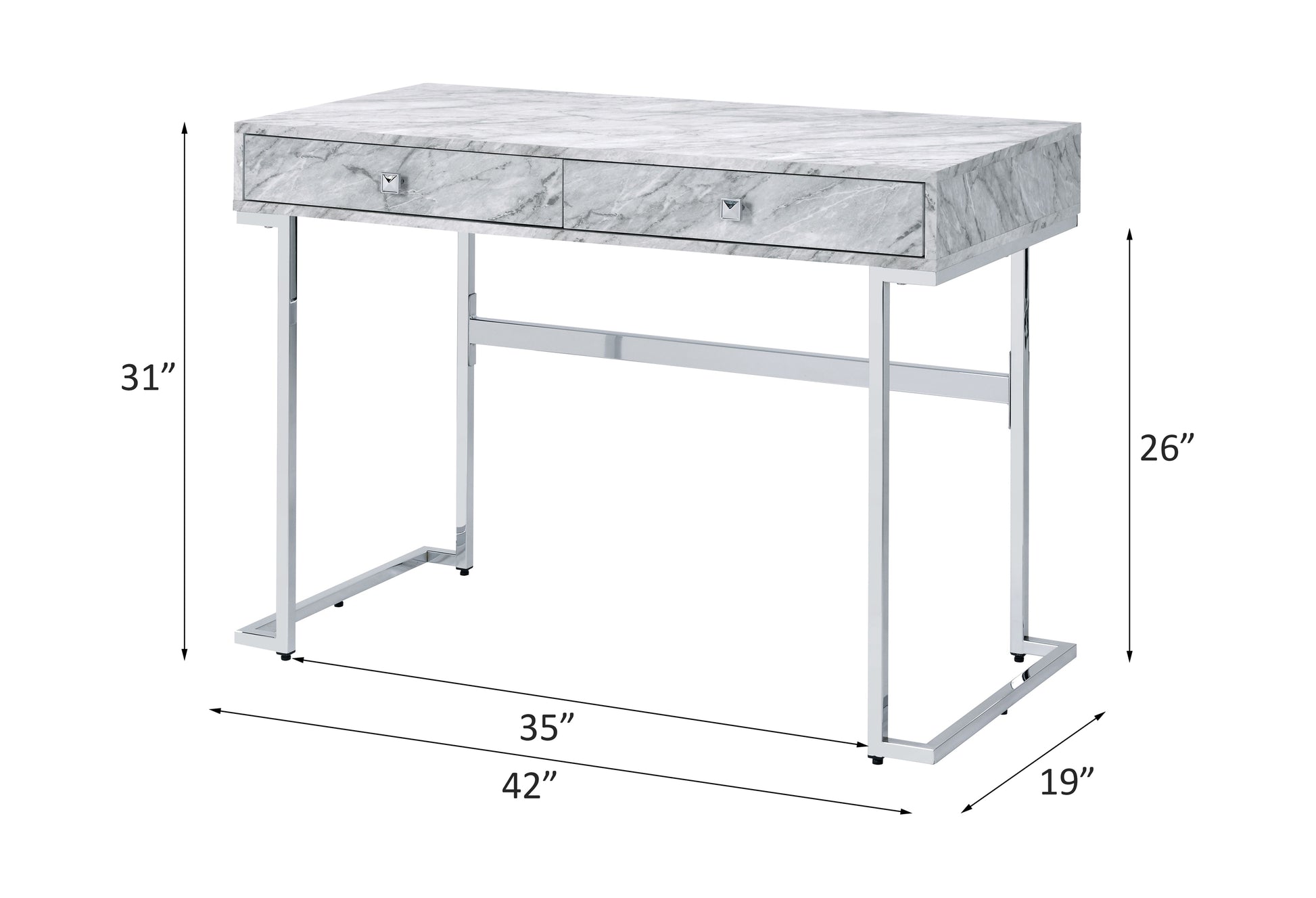 Tigress White Printed Faux Marble Top & Chrome Finish Writing Desk White Faux Marble