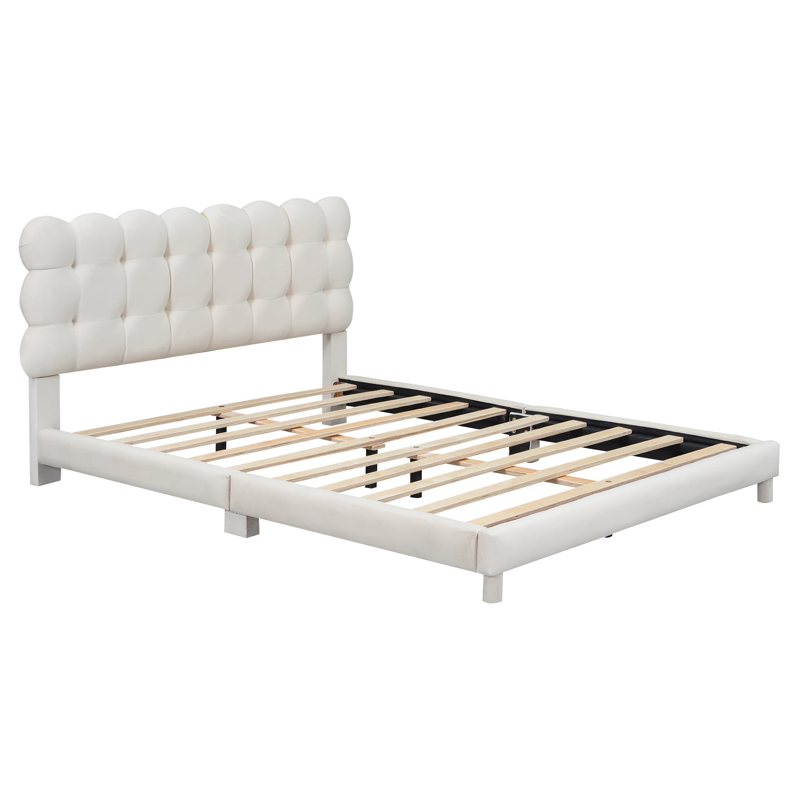 Full Size Upholstered Platform Bed With Soft Headboard,Beige Full Beige Upholstered