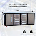 7Ft Storage Cabinets With Workbench 10 Drawers & 2 Cabinets Silver Silver Steel