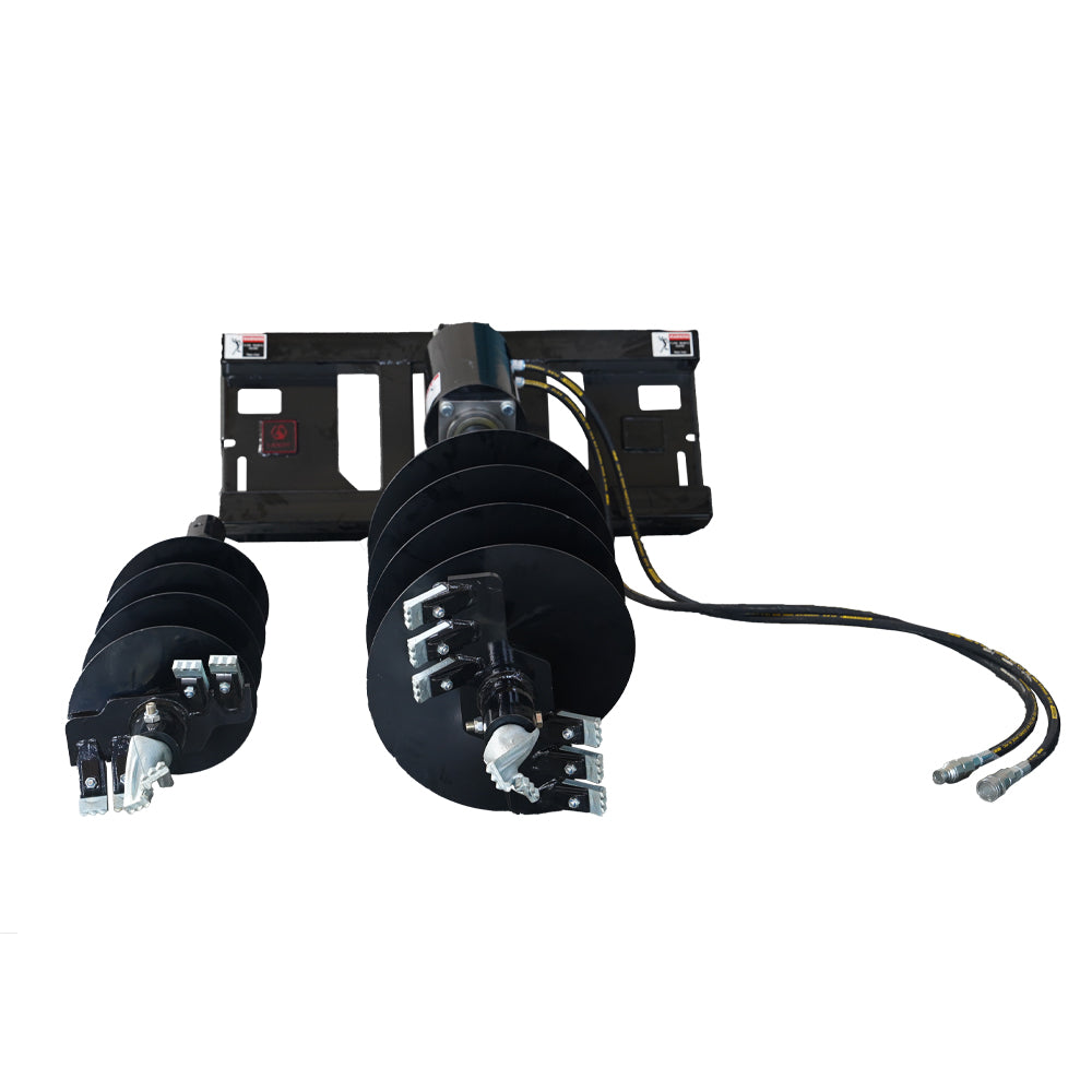 Skid Steer Attachments Post Hole Auger Drive Attachment, 12" And 18" Diameter Auger, 46" Drilling Depth, Standard Flow Black Steel