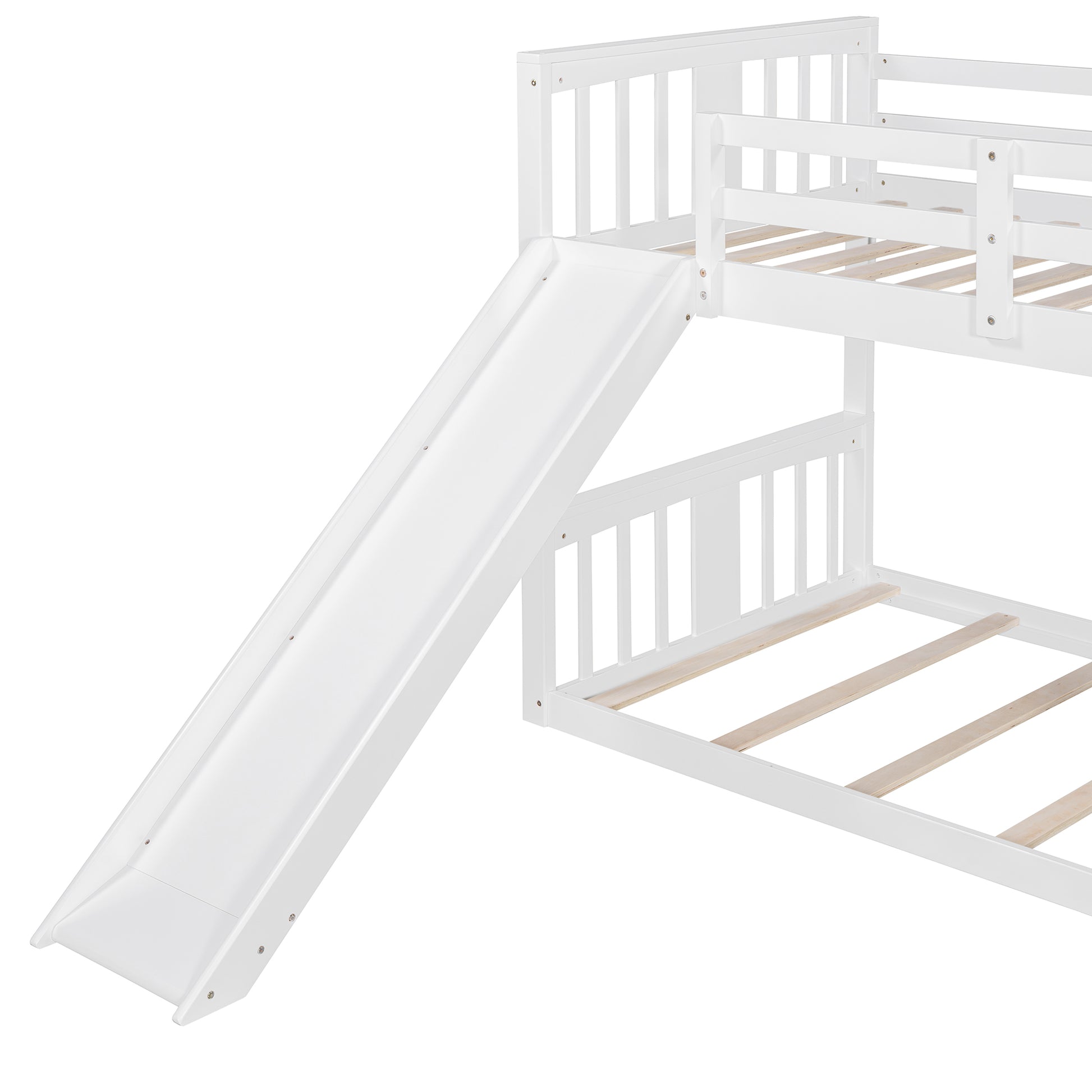 Twin Over Twin Bunk Bed With Slide And Ladder, White Old Sku:Lt000108Aak Twin White Plywood