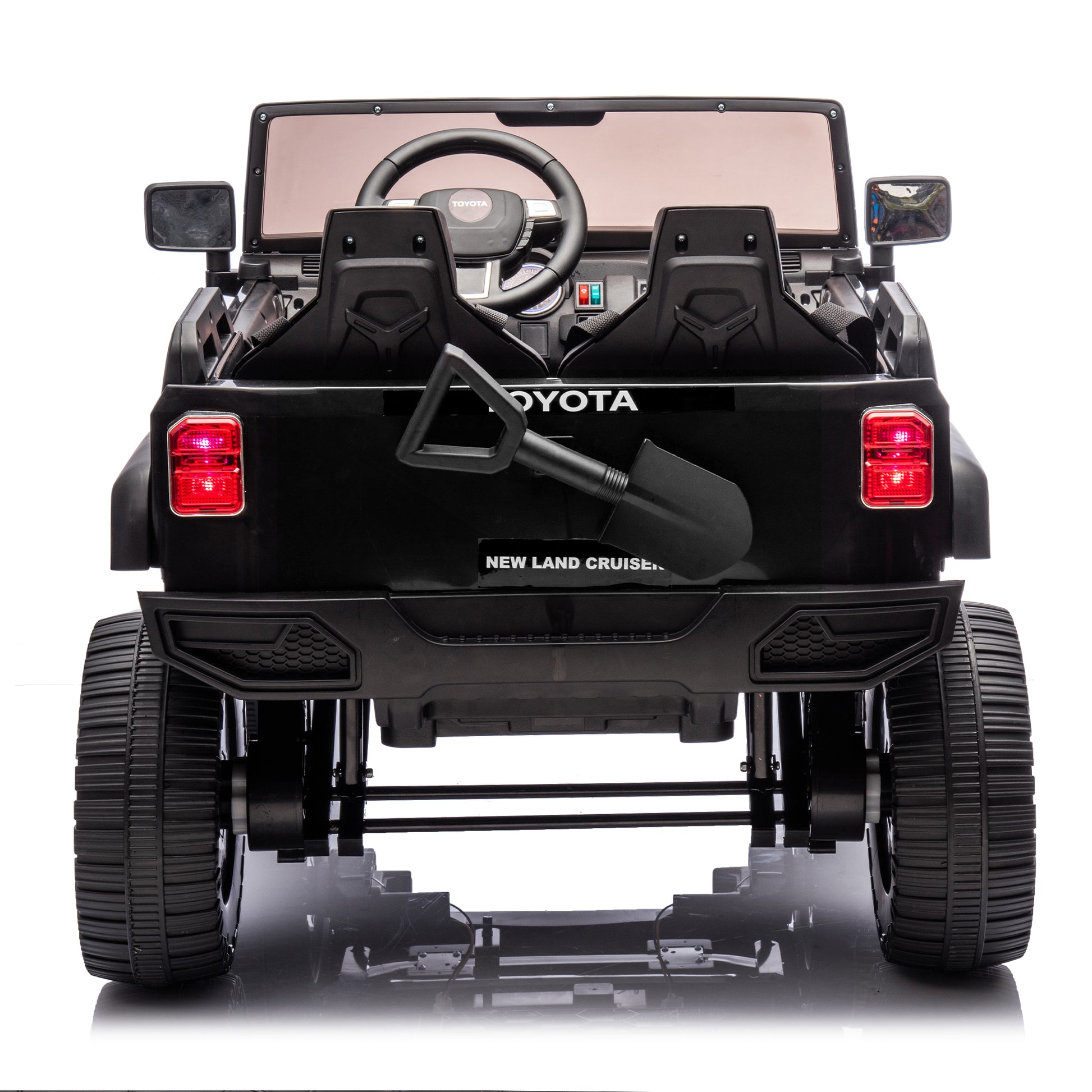 24V Two Seater Kids Ride On Car W Parents Remote Control, Licensed Toyota Lc250,2Wd,110W Motors,With Shovel,Three Point Seat Belt,Slow Start,Speed Adjustment,Bluetooth,Music For Kids Aged 3 . Black 100 149 Lbs Polypropylene