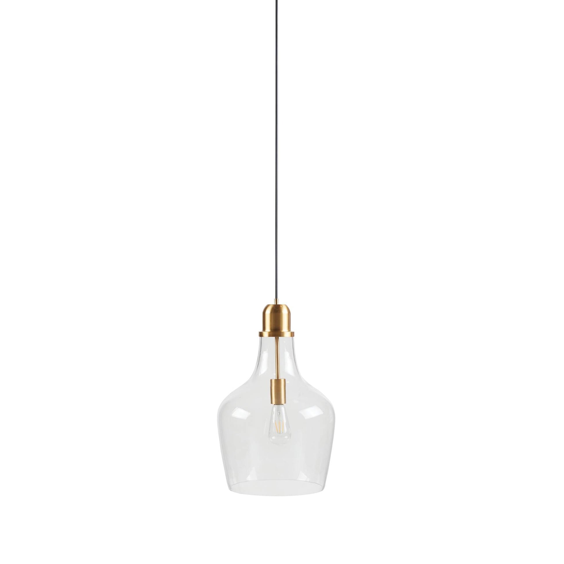 Bell Shaped Glass Pendant Gold Clear Dia.13" Gold Clear Glass Metal