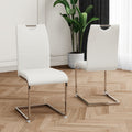 Modern Dining Chairs With Faux Leather Padded Seat Dining Living Room Chairs Upholstered Chair With Chrome Metal Legs Design For Kitchen, Living, Bedroom, Dining Room Side Chairs Set Of 2 White