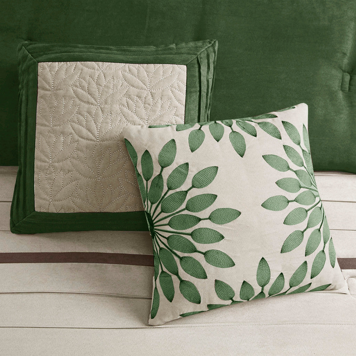 7 Pc Pieced Faux Suede Comforter Set Green Cal King California King Green Polyester