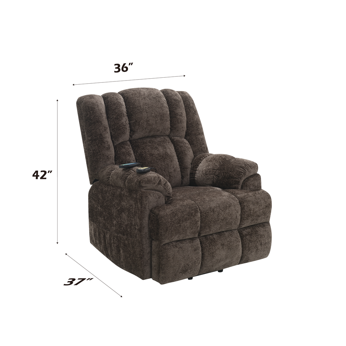 Pacay Brown Chenille Power Motion Recliner With Lift, Heating & Massage Function Brown Chenille