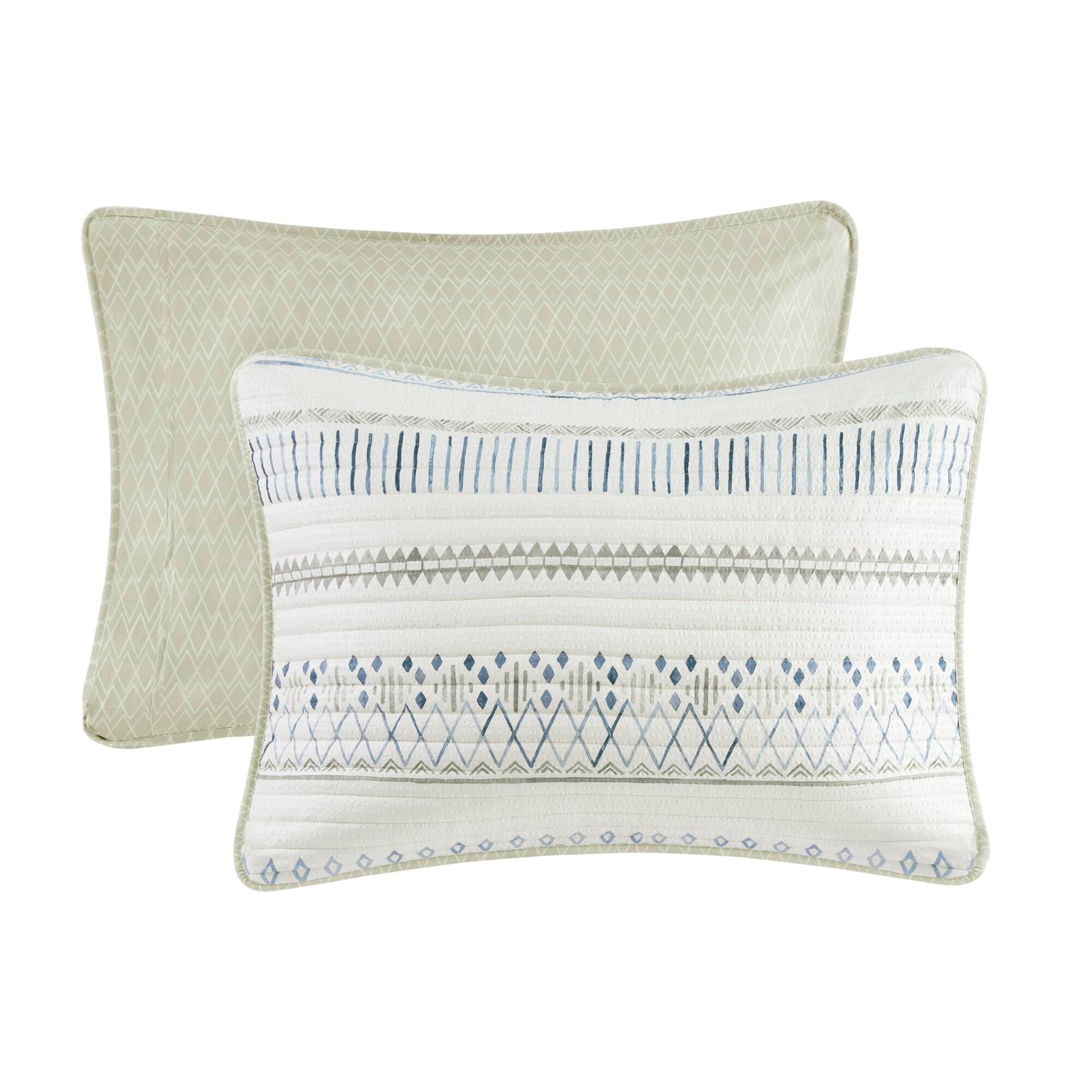 3 Piece Printed Microfiber Seersucker Quilt Set Taupe Blue King Cal King King Taupe Blue Polyester