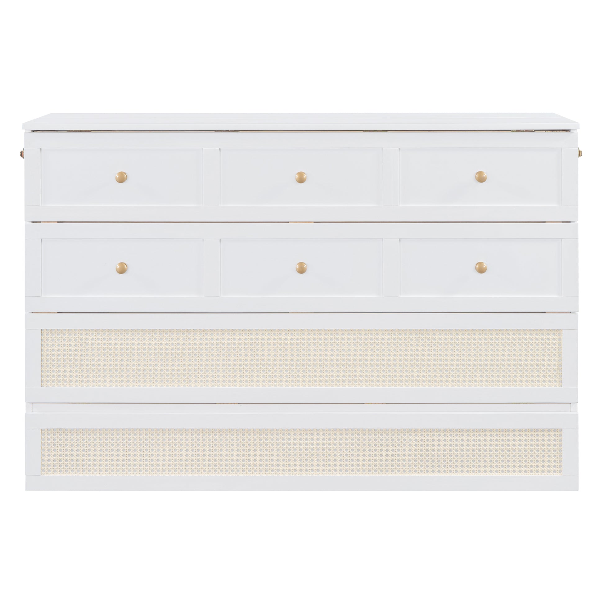 Queen Murphy Bed With Large Drawers,White Queen White Plywood