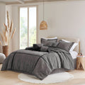 7 Piece Micro Corduroy Comforter Set Grey Cal King Grey Polyester