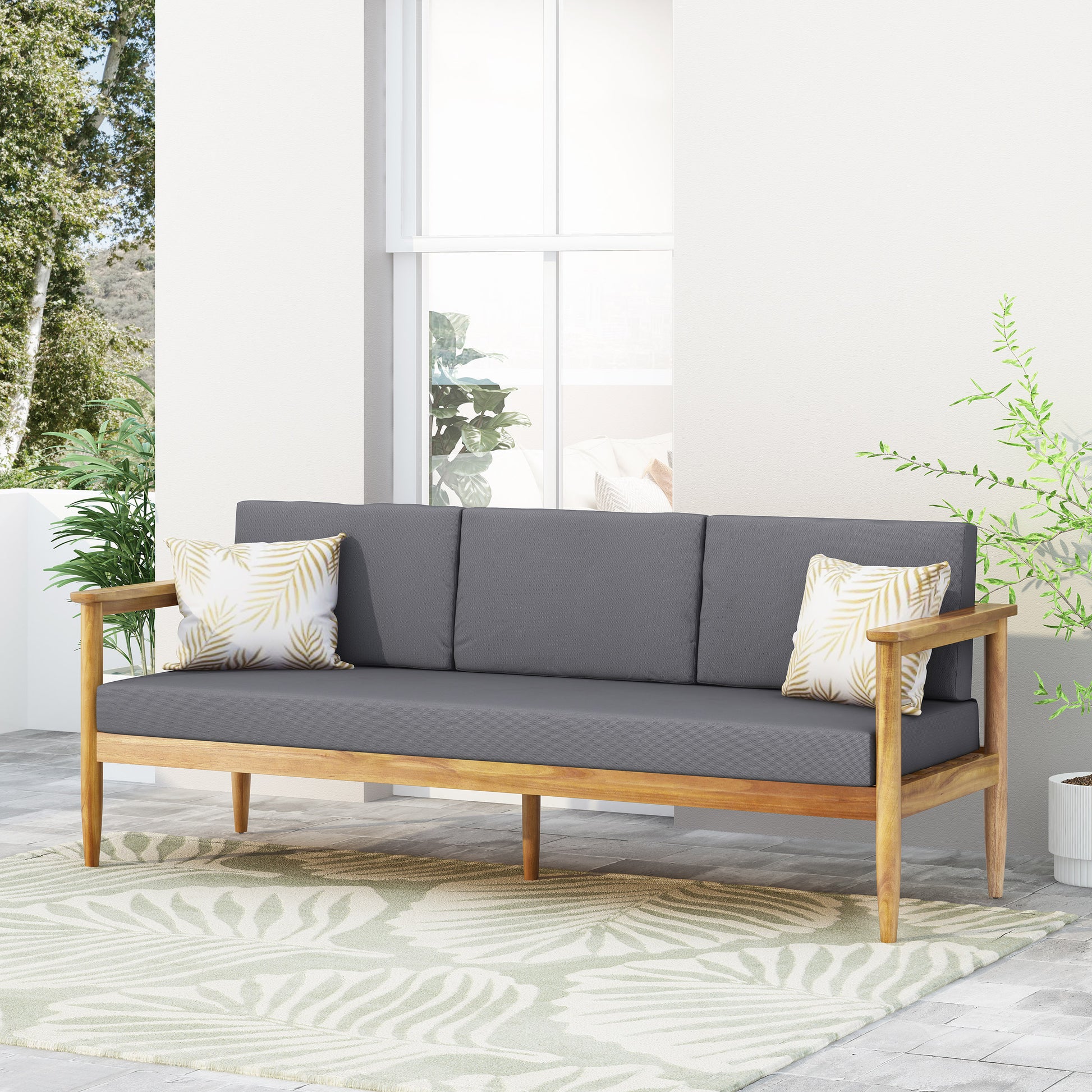 Gavin 3 Seater Dark Grey Wood Fabric