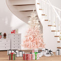 Homcom 6Ft Unlit Spruce Artificial Christmas Tree With Realistic Branches And 800 Tips, Pink Pink Plastic