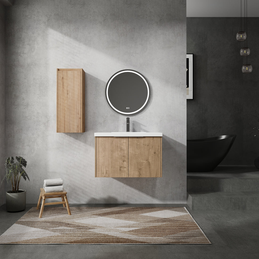 30" Wall Mounted Bathroom Vanity With Sink And Side Cabinet, Soft Close Doors,00112Imo 00630Imo Combination Cabinet Kd Packing Imitative Oak Bathroom Modern Plywood Plywood