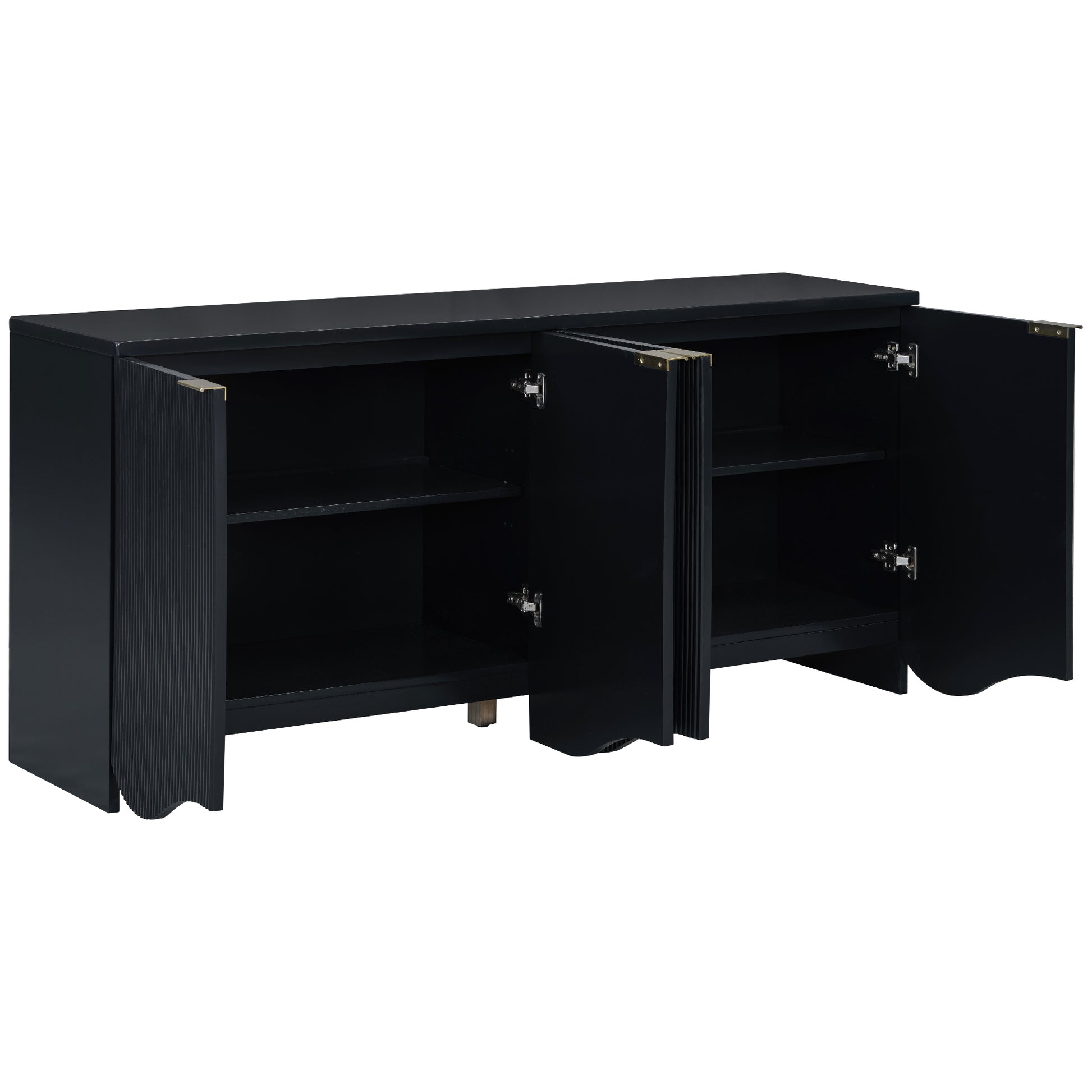 Vertical Stripes And Wavy Design Of A Four Door Cabinet Cabinet Suitable For Hallway, Entryway, Living Room 3 4 Spaces Black Primary Living Space Artsy Mdf