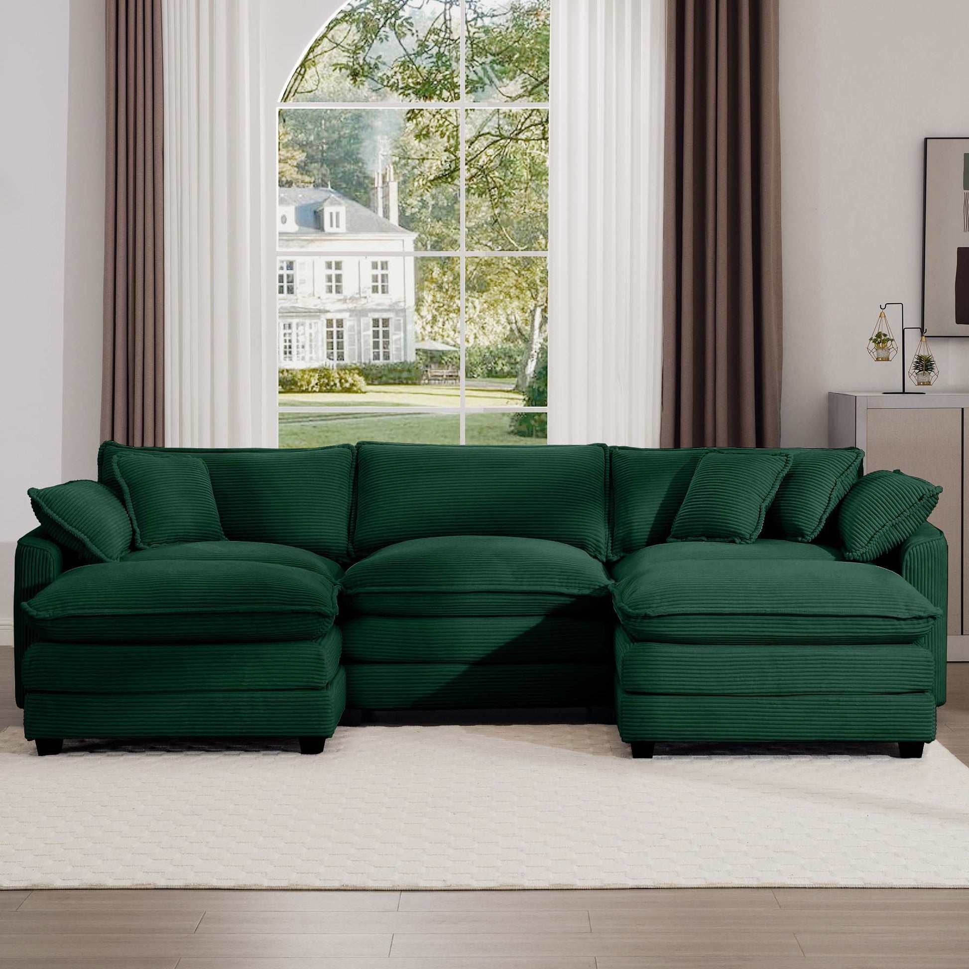 Oversized Modular Cushion Sofa, Portable Ottoman, L Shaped Corner Low Back Deep Seating Spacious Sofa Set And Sofa Bed For Home Apartment Living Room Set, Green Corduroy Green Corduroy 3 Seat
